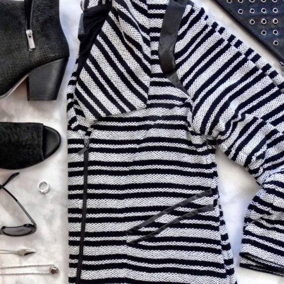 Tart Collections Jackets & Blazers - Black & White Knit/Faux Leather Moto Jacket